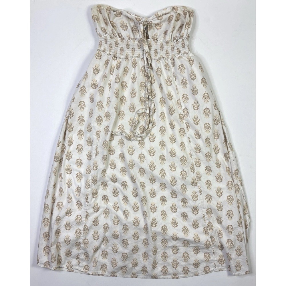 Old Navy Dress Women's Large Strapless Midi Leaf Print Smocked Ivory Brown Boho